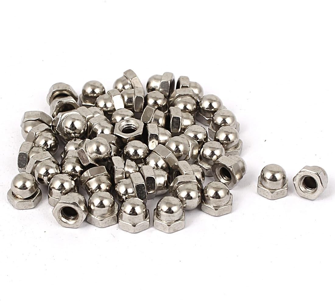 Hex Cap Nuts - 50Pcs M4 Dome Nuts Carbon Steel Hexagon Decorative Cap Nut for Screws Bolts Silver Tone