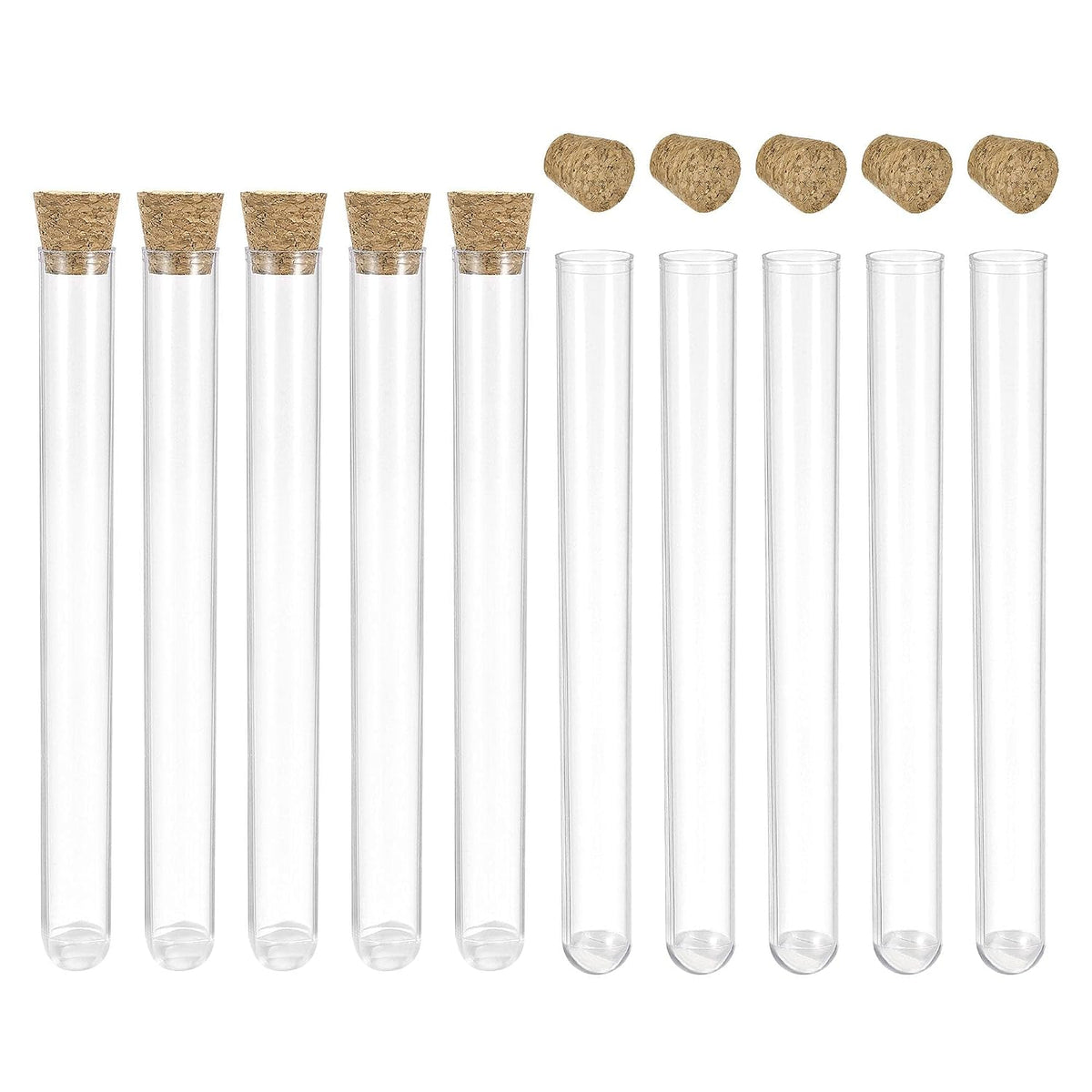 20Pcs PS Plastic Test Tubes with Cork Stoppers, Round Base, 16x150mm, Storage Container for Scientific Experiments Sample Display Decorations