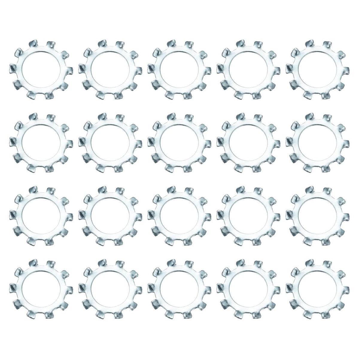 20Pcs 1/2 External Tooth Lock Washer, Zinc-Plated Carbon Steel Multi-Tooth Star Washer Locking Fastener, Silver Tone