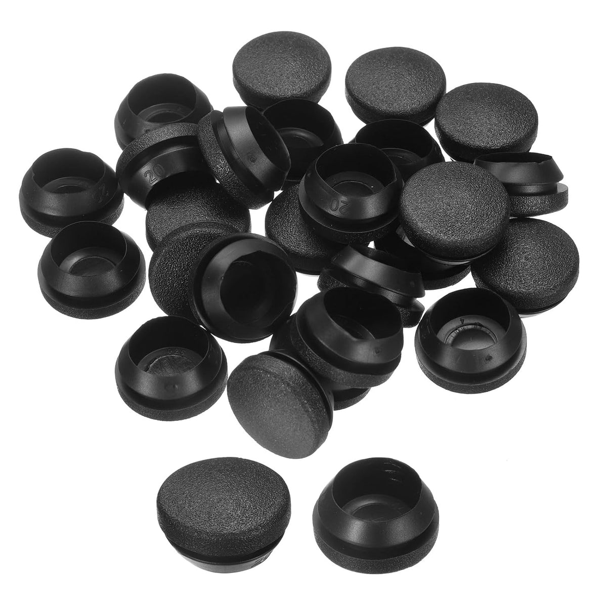 25pcs Silicone Rubber Hole Plugs, Arc Round Bottle Hole Stoppers for 20-21mm Inner Snap in Type Locking Plug Cover for Furniture Accessory, Black