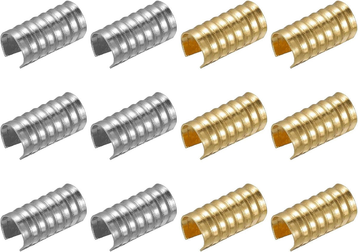 200Pcs Leather Rope Clips, 5.5x11mm Foldable Cylindrical Cord End Crimp for Lanyard, Tassel, DIY Crafts (100 x Silver Tone, 100 x Gold Tone)
