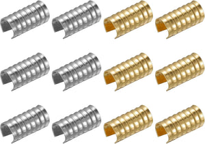 200Pcs Leather Rope Clips, 5.5x11mm Foldable Cylindrical Cord End Crimp for Lanyard, Tassel, DIY Crafts (100 x Silver Tone, 100 x Gold Tone)