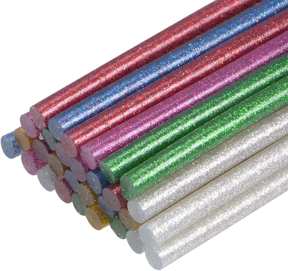 LinkMejor Mini Hot Glue Gun Sticks 4-inch x 0.27-inch for Glue Guns, Glitter Colorful 30pcs