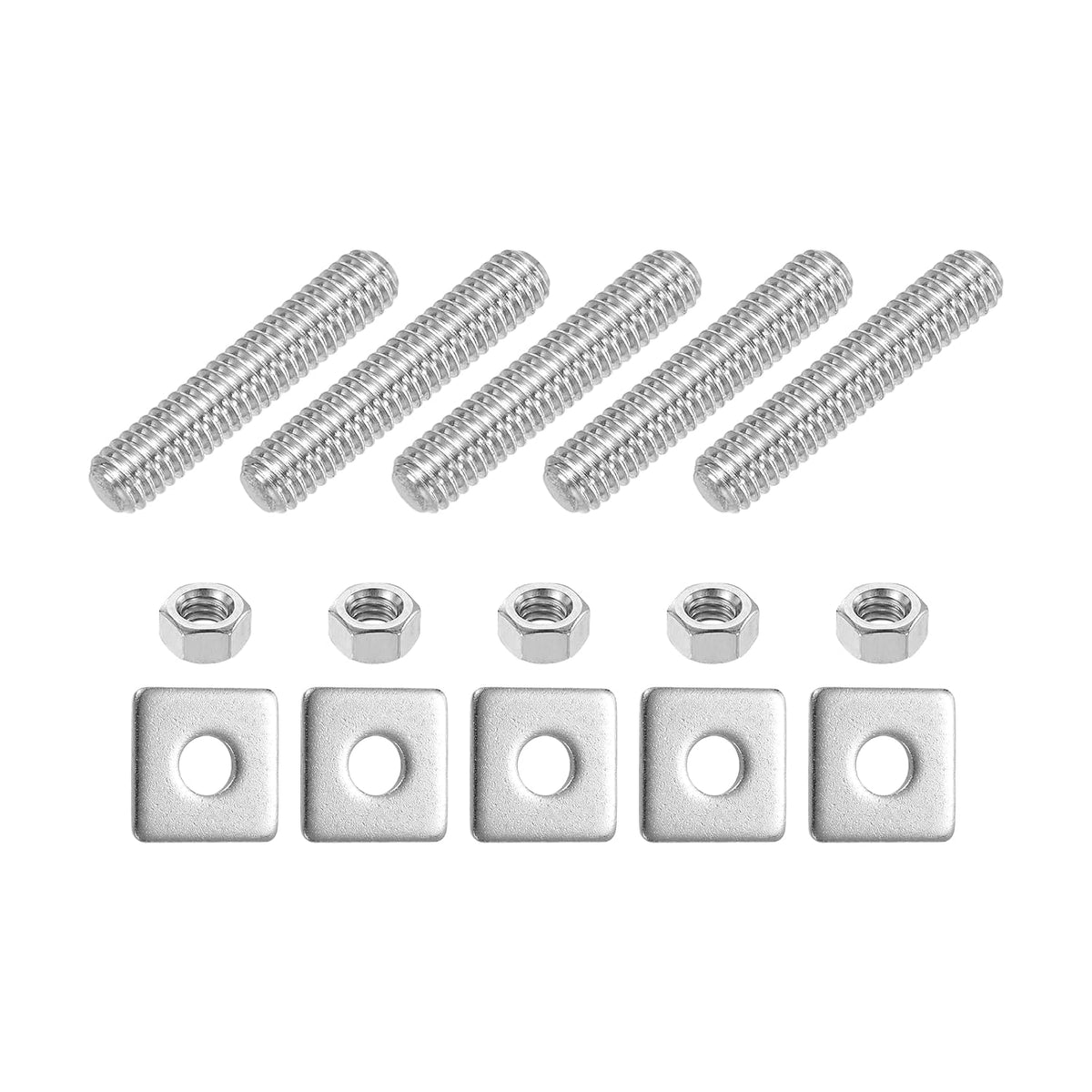 5/16"-18 UNC Fully All Threaded Rod, 5 Pcs 304 Stainless Steel Long Threaded Screw 1.6" Length Right Hand Threads with Square Washers for Furniture Mounting Assembly Fastening