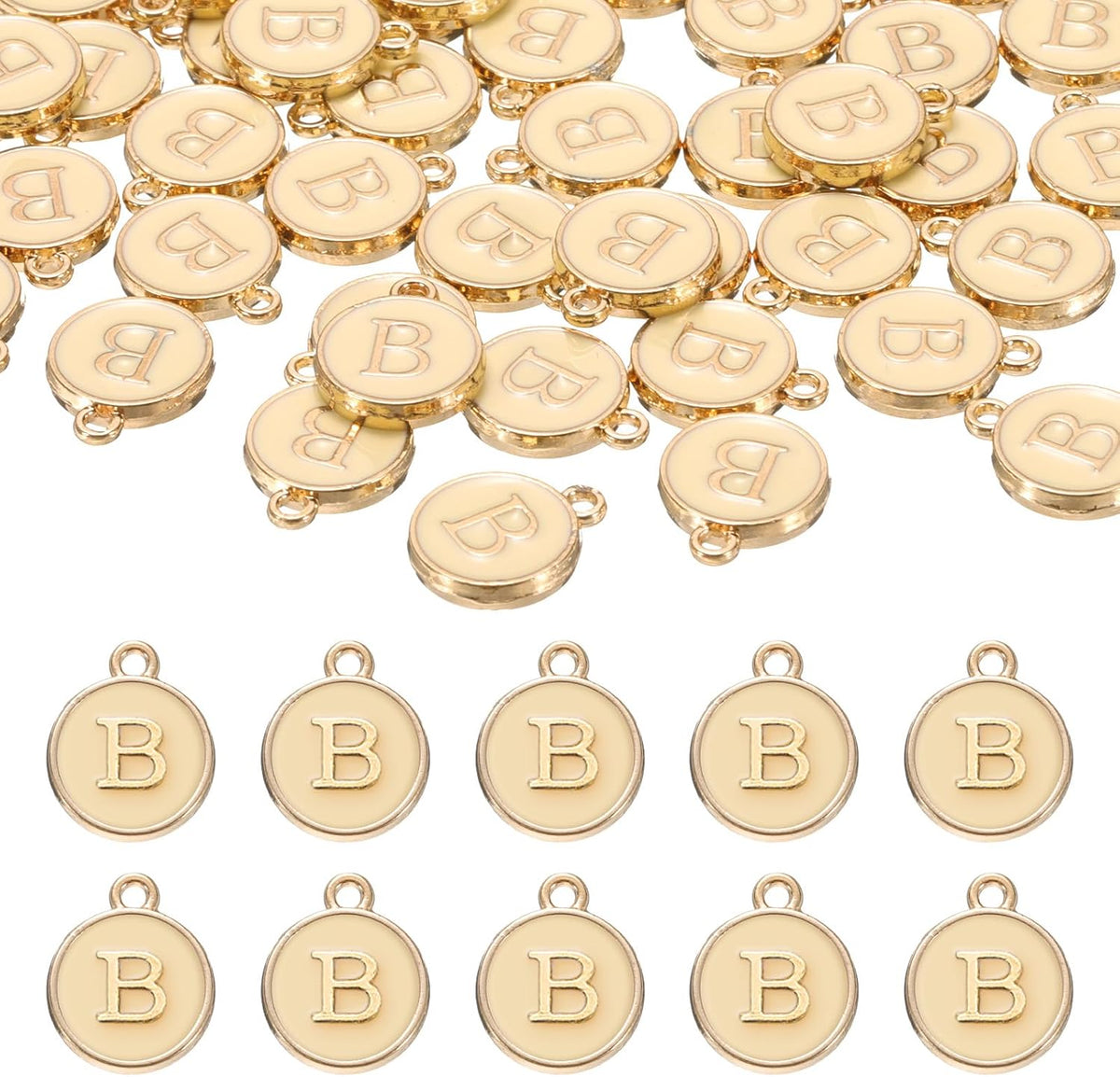 52pcs Letter Charm, Enamel Letter Pendants, Alphabet B Pendants Double Sided Beads Charm for DIY Bracelet Necklace Pendants Earring Jewelry, Champagne Gold
