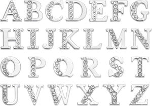 2Sets 8mm Chrome Alphabet Slide Charm Pendant, Half Rhinestone Letters, Crystal Letter Charm for Jewelry Making DIY Leather Wristbands Bracelets (Letter A-Z)