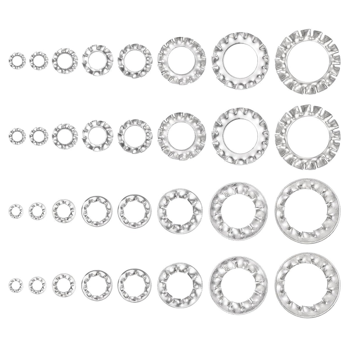 400Pcs External and Internal Tooth Washers Assortment Kit, 304 Stainless Steel Tooth Locking Ring Washers Quick Speed Star Nut Locking Fastener, Silver