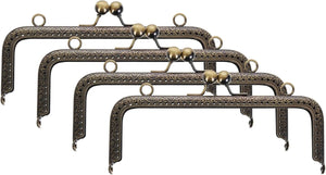 4 Pcs Metal Purse Frame, 18cm/7.1" Retro Rectangle Kiss Lock Clasp Frame Embossed for Purse Making, Handled Bag, Coin Bag Clutch Bag, Frame Hardware Replacements (Bronze)