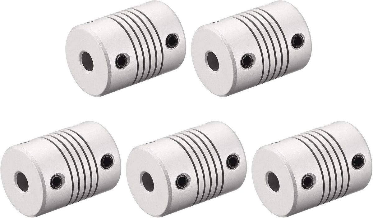 5mm to 6.35mm Aluminum Alloy Shaft Coupling Flexible Coupler Motor Connector Joint L25xD19 Silver,5pcs