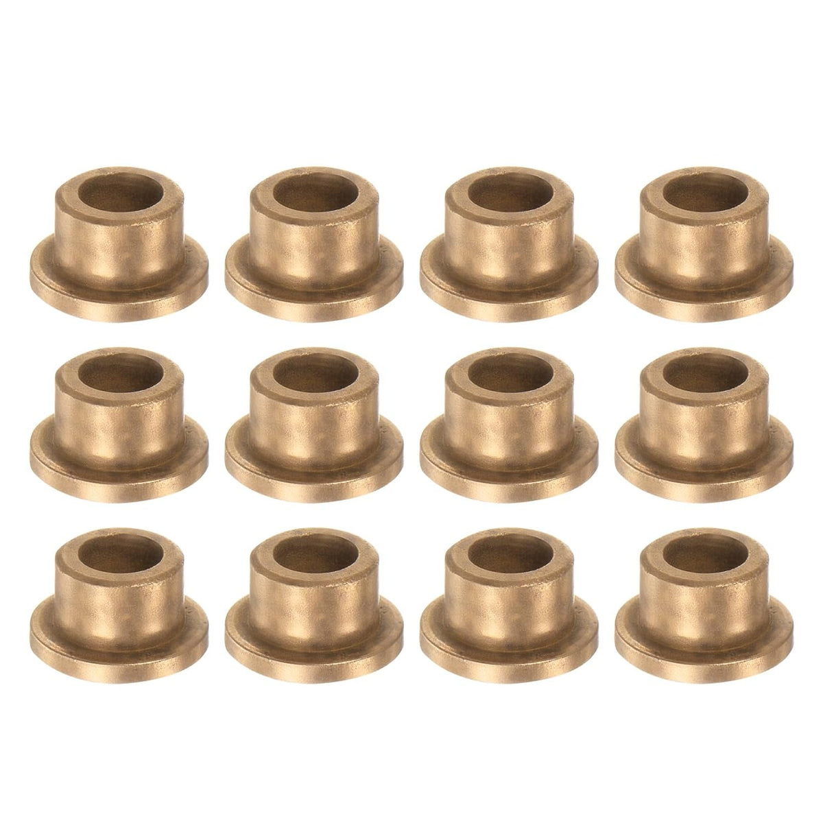 12pcs Flange Sleeve (Plain) Bearings 6mm Bore x 10mm OD x 8mm Length, Self-Lubricating Sintered Bronze Bushings