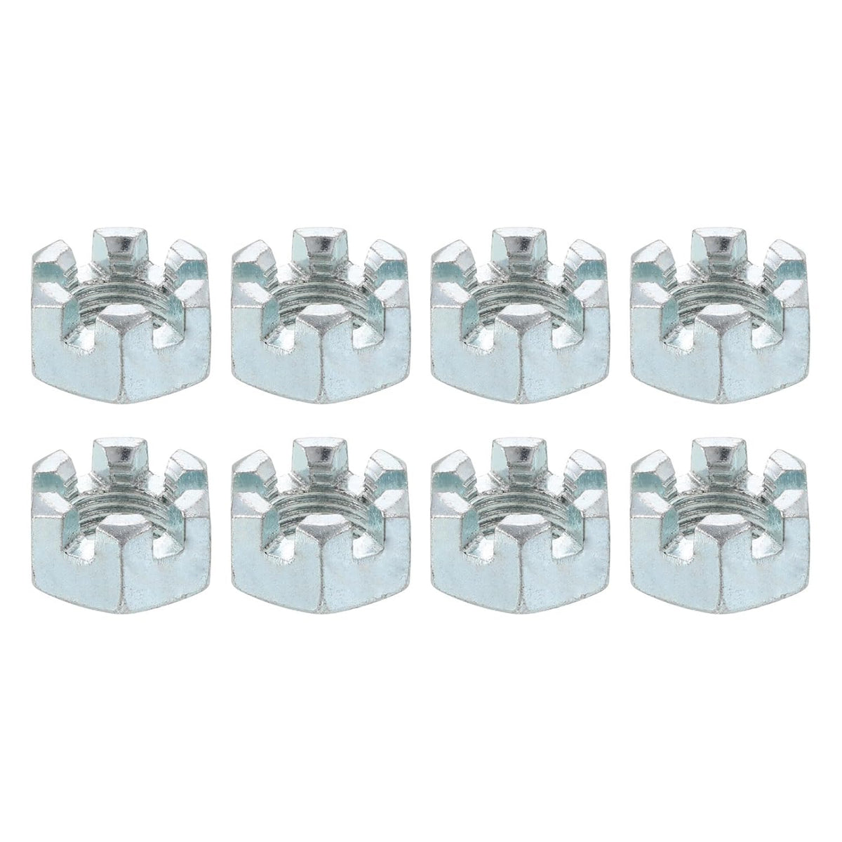 8Pcs 1/2"-20UNF Hexagon Slotted Nut, Grade 6.8 Zinc Plated Hex Castle Nuts, Silver