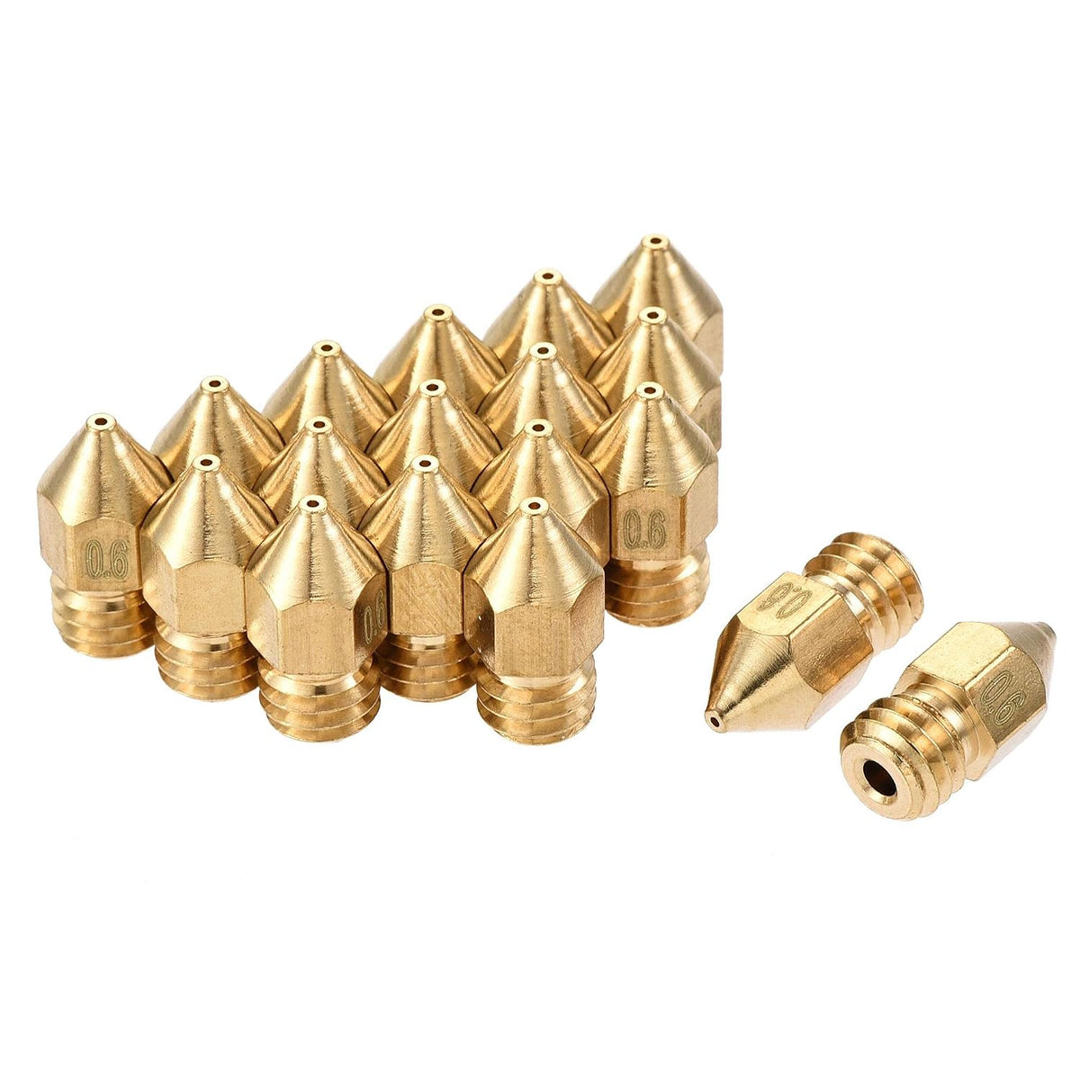 0.6mm 3D Printer Nozzle, 18pcs M6 Thread for MK8 1.75mm Extruder Print, Brass