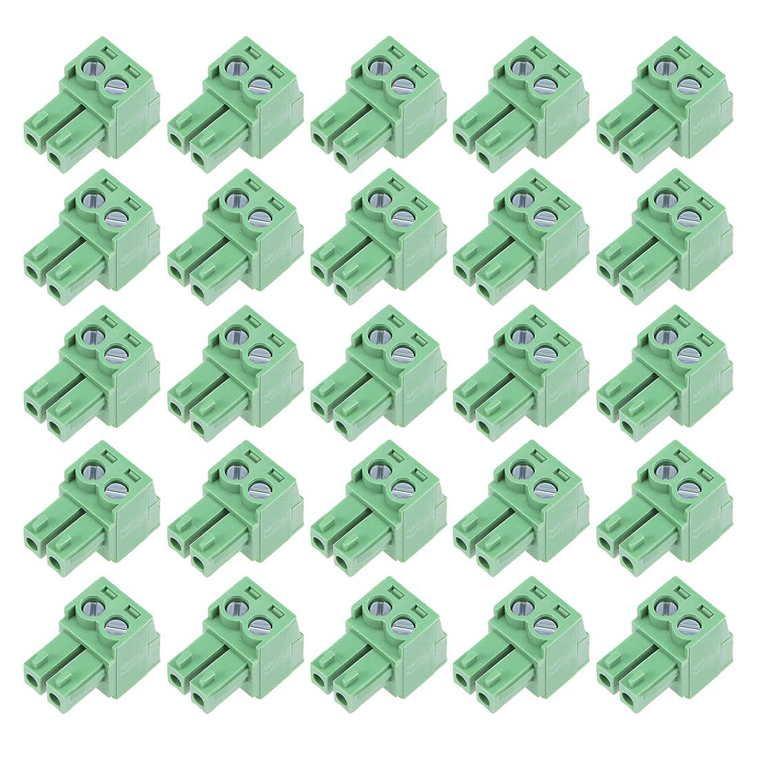 25Pcs AC300V 10A 3.81mm Pitch 2P Flat Angle Needle Seat Insert-in PCB Terminal Block Connector Green