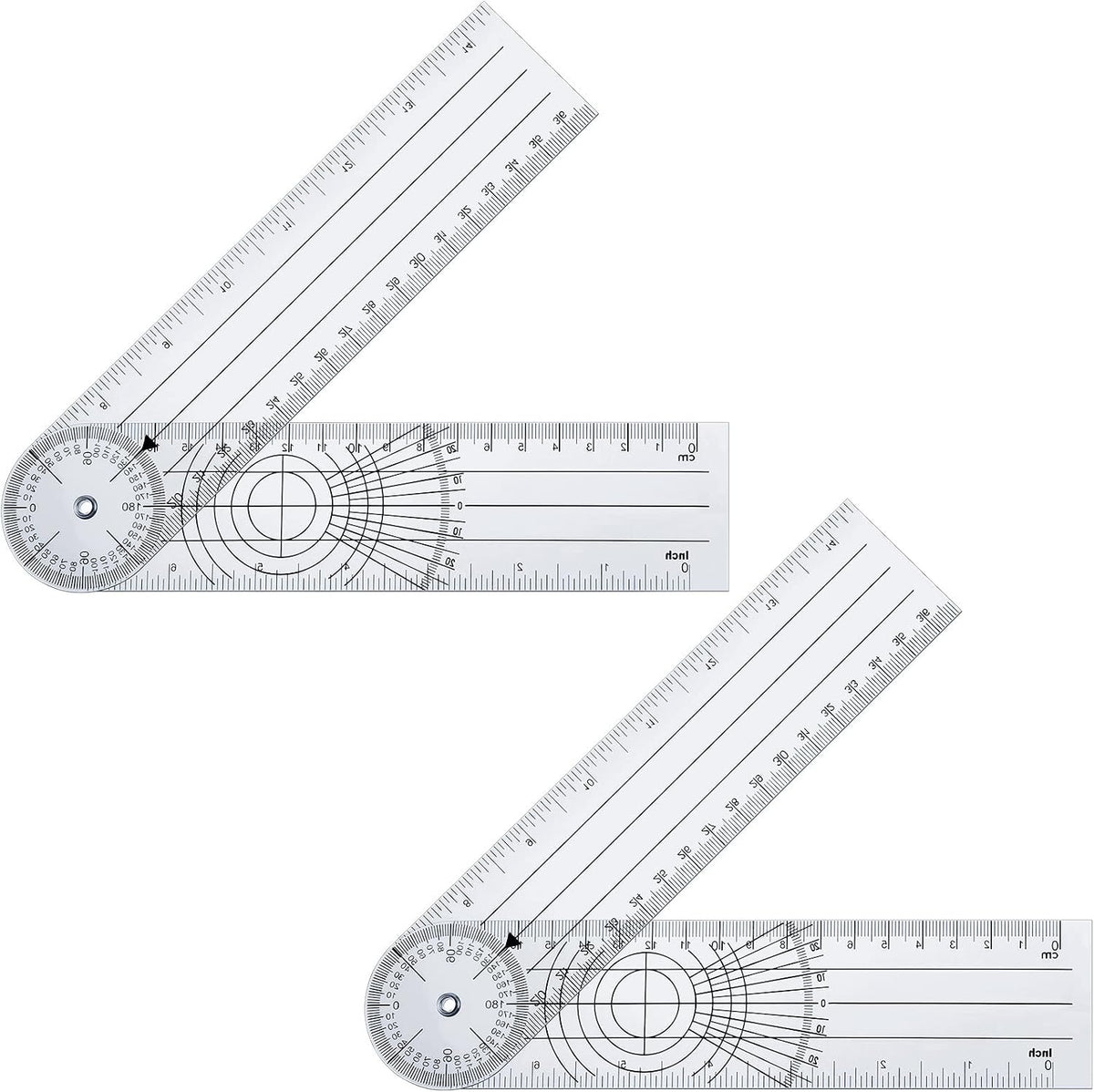 2 Pcs Plastic Goniometer Quick Protractor Clear Angle Finder Ruler with 7 Inch Arm Angle Measurement Tool for School Office Measuring Drawing Woodworking Designers Architects Students Work