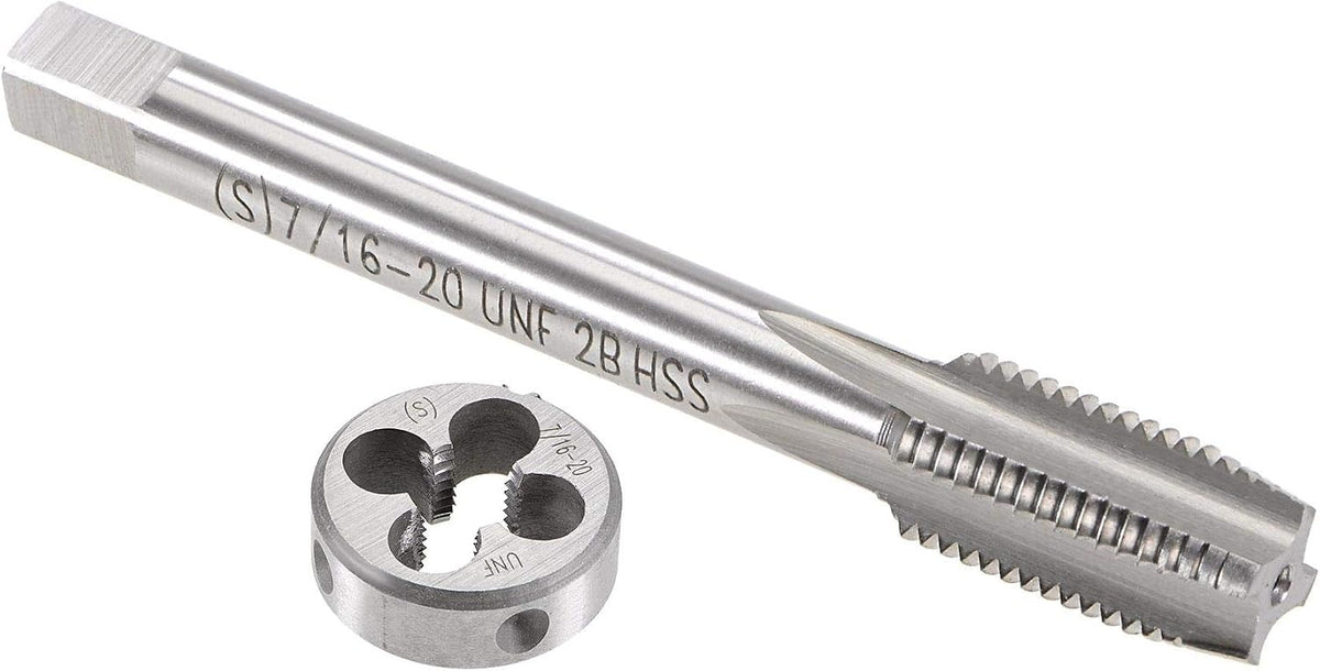 7/16"-20 UNF Tap and Die Set, HSS Machine Thread Tap with Round Threading Die, Right Hand