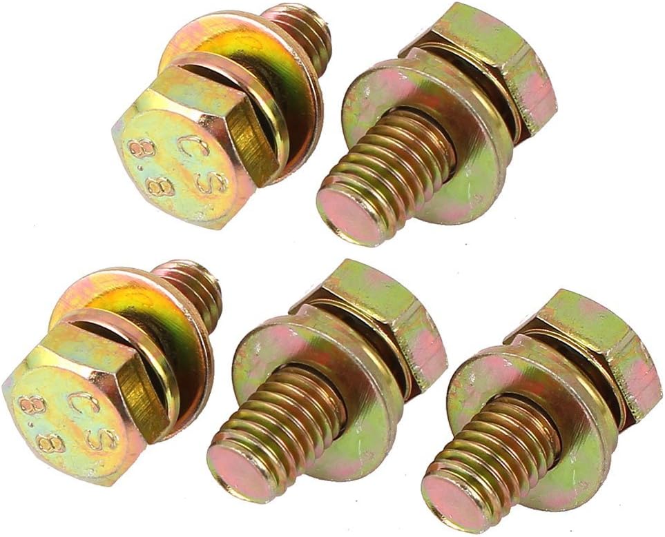 M8x16mm 8.8 Grade Yellow Zinc Plated Hex Head Bolt 5pcs w Washer