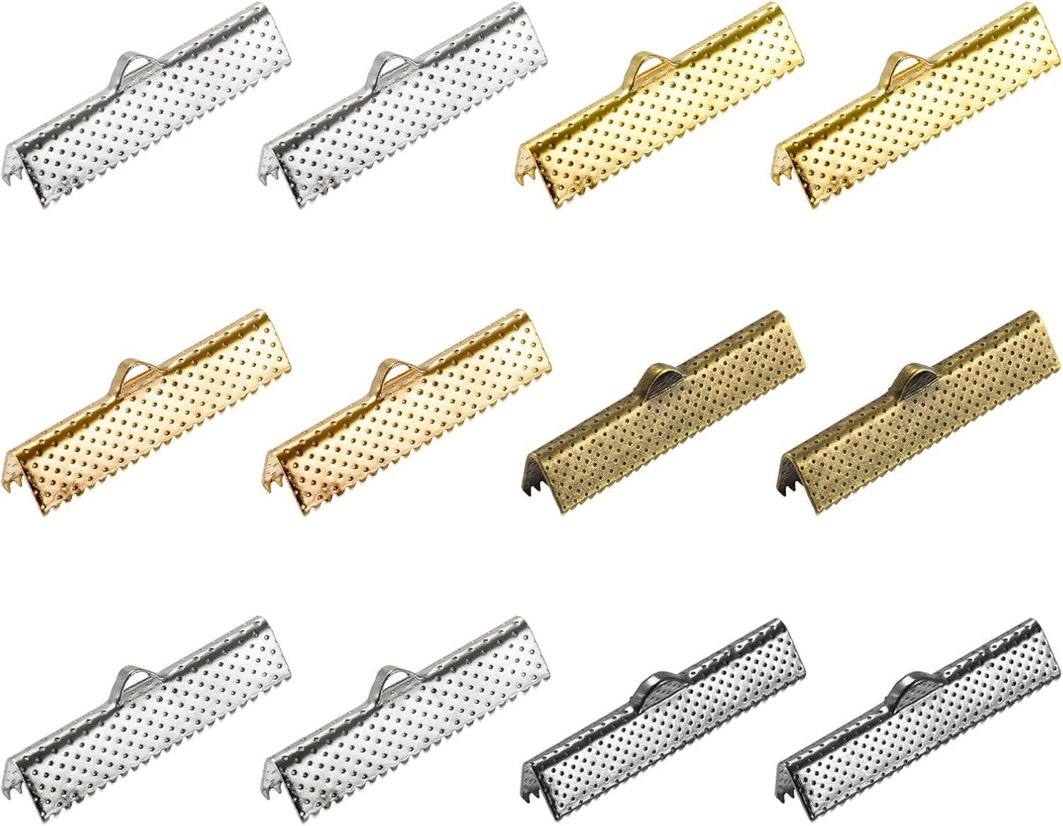 180Pcs Ribbon Crimp Clamp Ends, 30mm Bookmark Pinch Cord End Clasps for DIY Craft Making, 6 Assorted Colors