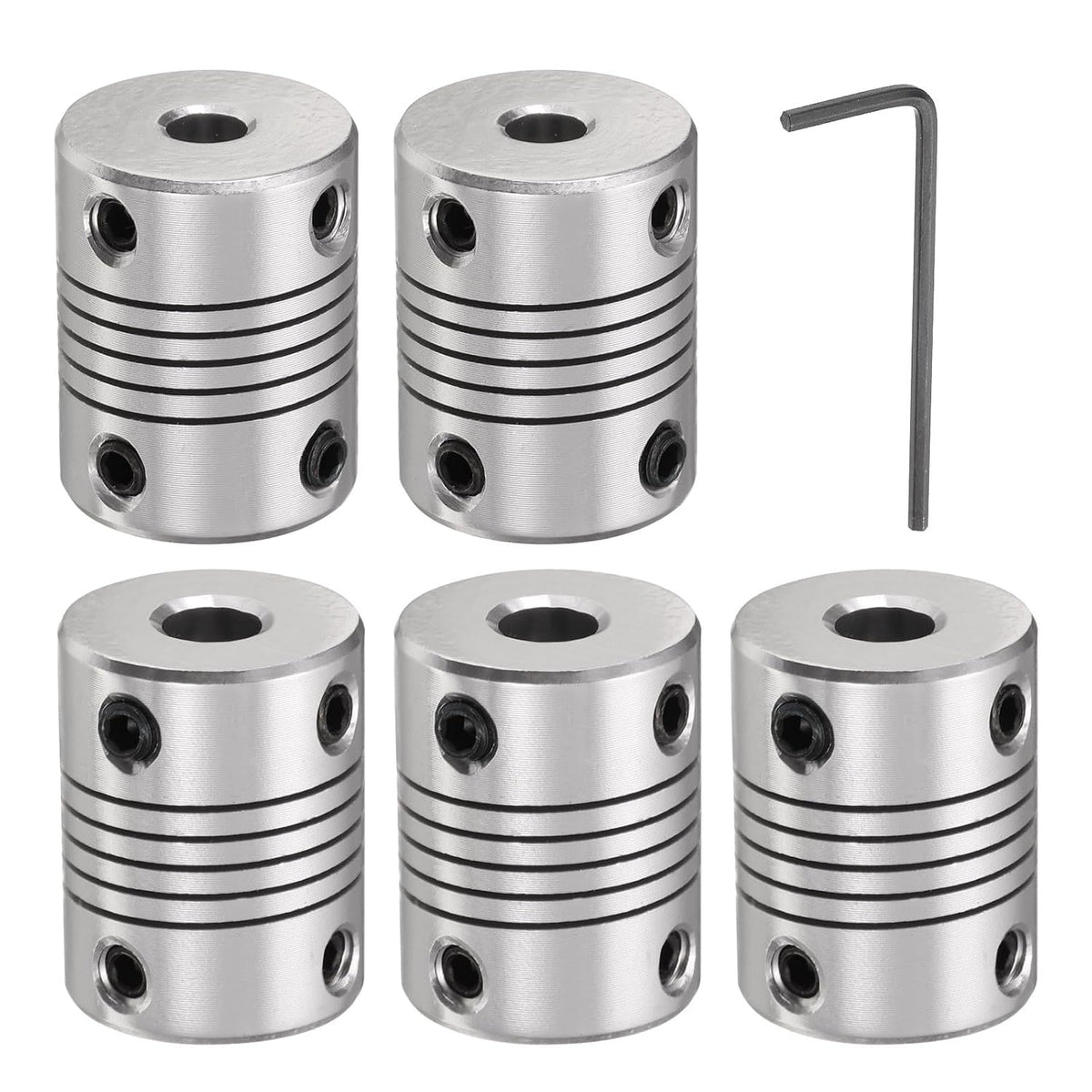 5 Pcs Aluminum Alloy Shaft Coupling 5mm to 6.35mm, Flexible Coupling Motor Connector Joint, Stepper Motor Coupler for CNC Machine & 3D Printer (L25xD19)