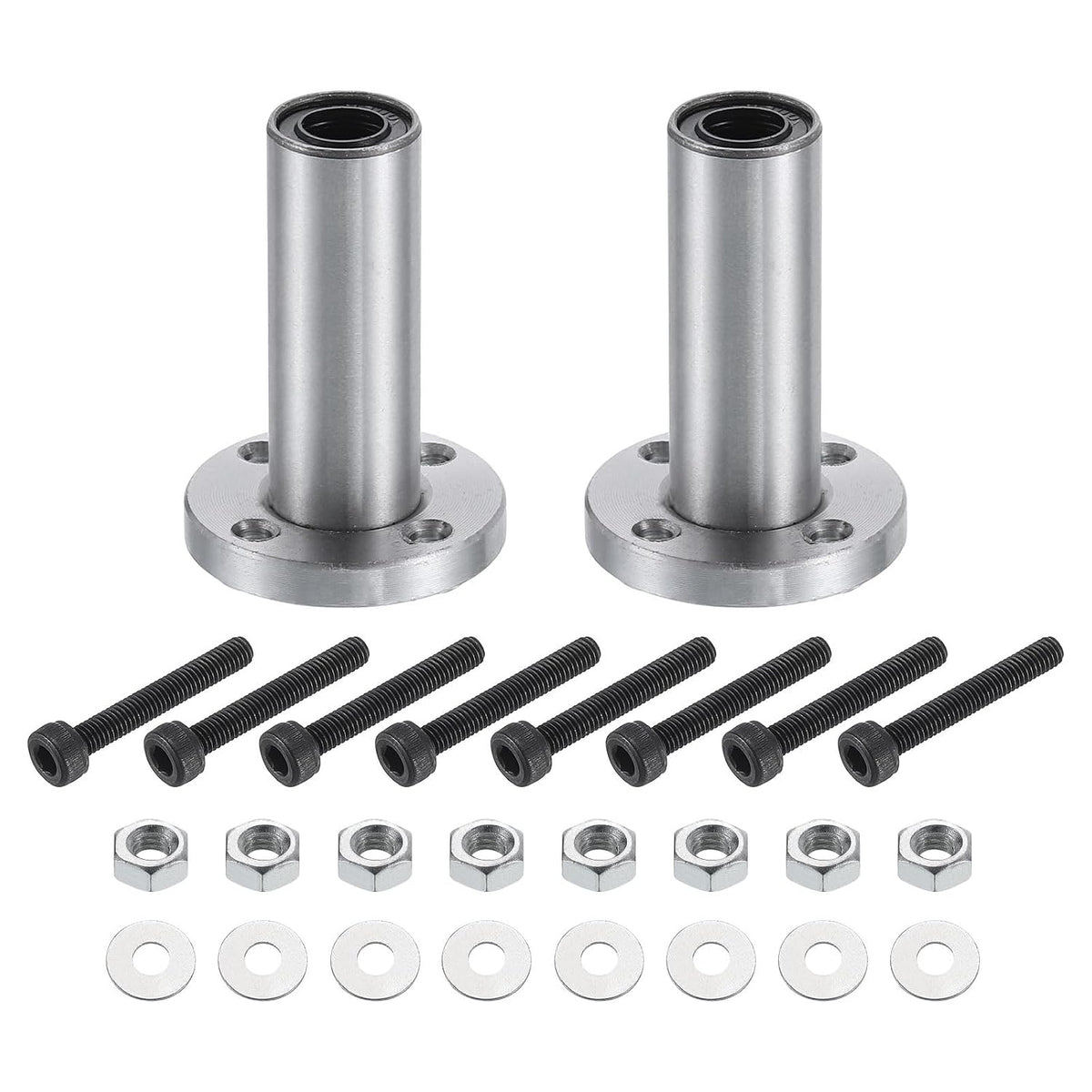 LMF8LUU Linear Ball Bearings 8mm Bore 15mm OD 45mm Length Round Flange Nickel Plated with Screws for CNC Machine 3D Printer 2pcs