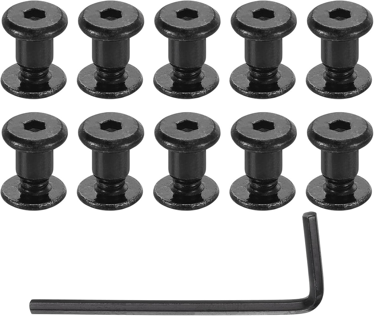 10 Sets Screw Post, Male M4x4mm Stainless Steel Screw Rivets, Female 5x5 Hex Drive Binding Screws Belt Buckle Binding Bolts Leather Fastener with 1Pcs Wrench, Black
