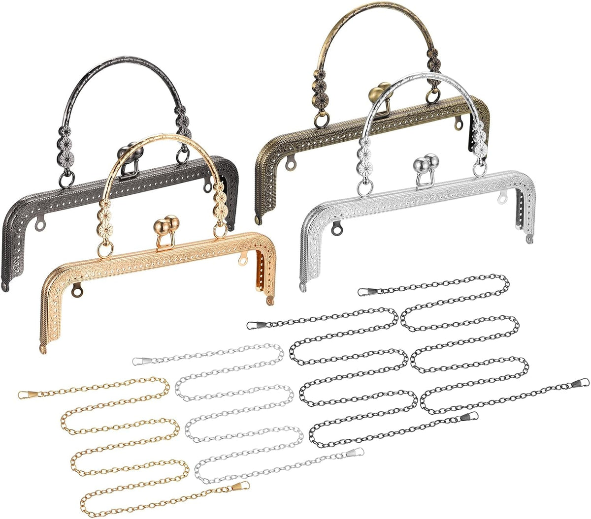 8 Pcs Metal Purse Frames Set - 8.07" Kiss Lock Clasp Frame Embossed Clutch Frame with Handle for Coin Purse Making DIY Craft, Mixed Color