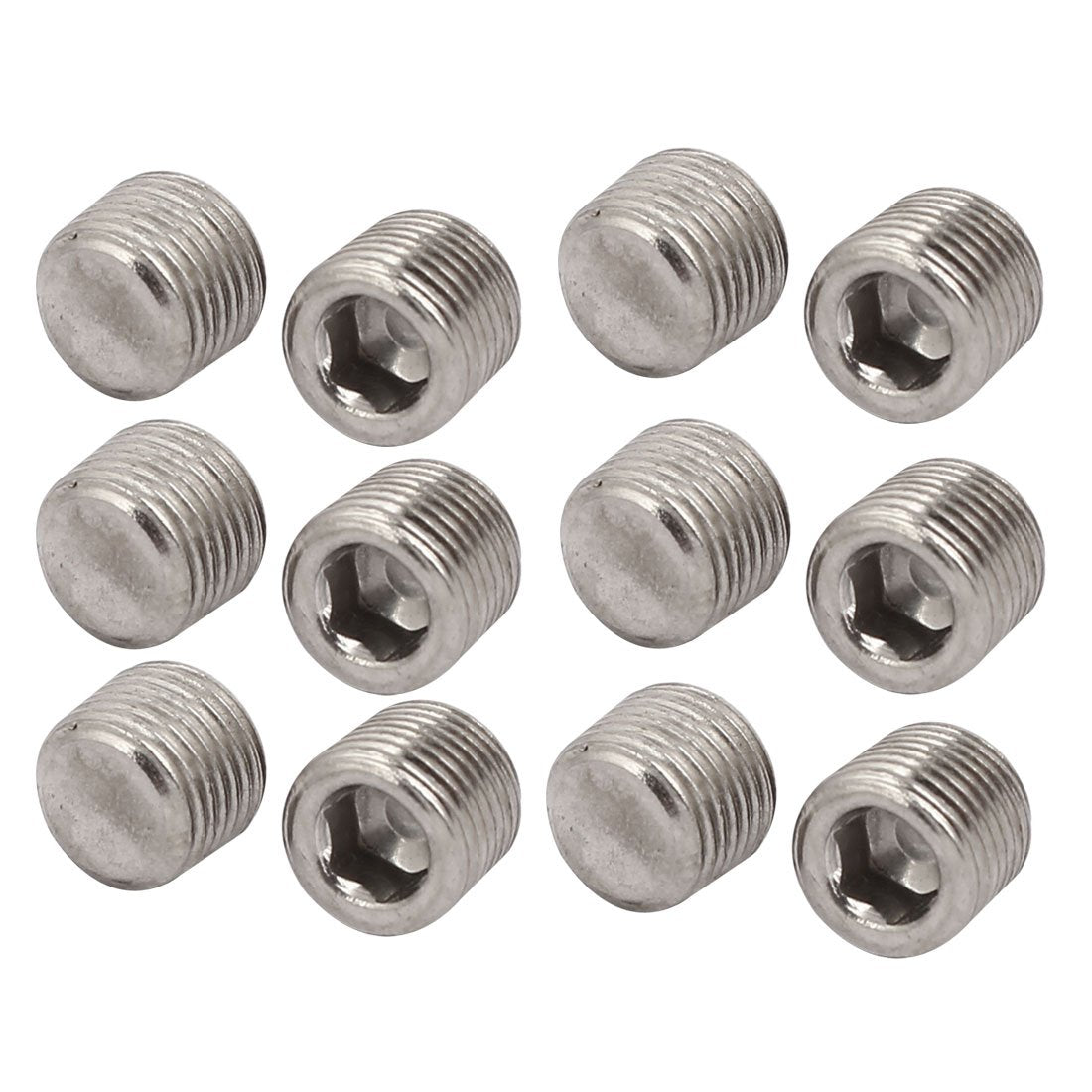 1/8NPT Metal Hex Socket Set Grub Screws Silver Tone for Towel Rack Door Knob 12pcs