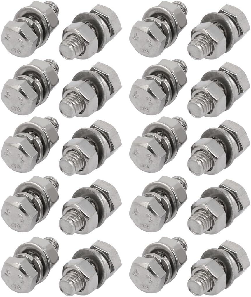 20pcs 304 Stainless Steel M5x16mm Hex Bolts w Nuts and Washers Assortment Kit