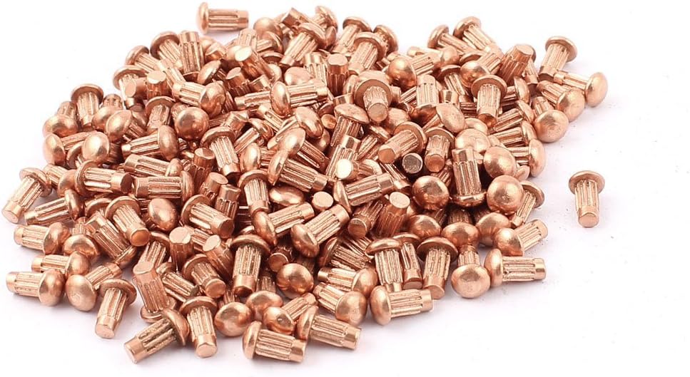200 Pcs 1/8" x 1/4" Copper Round Head Solid Rivets Knurled Shanks