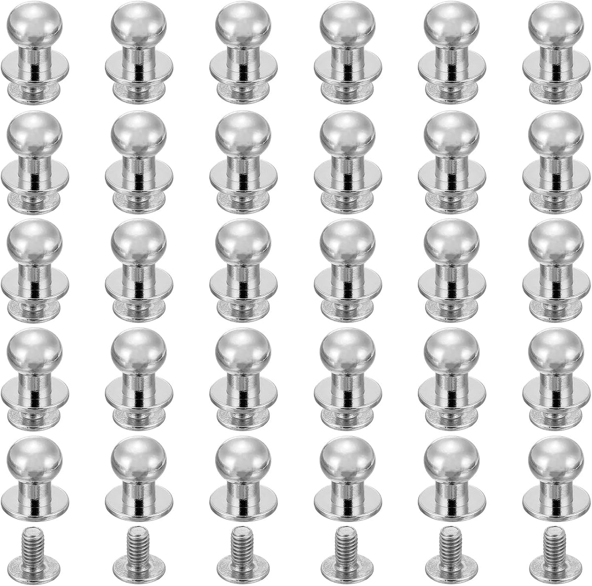 60Pcs 9mm Chicago Screws Round Head Button Leathercraft Rivets for DIY Leather Crafting Decoration Handbag Shoes Belt Repair, Silver