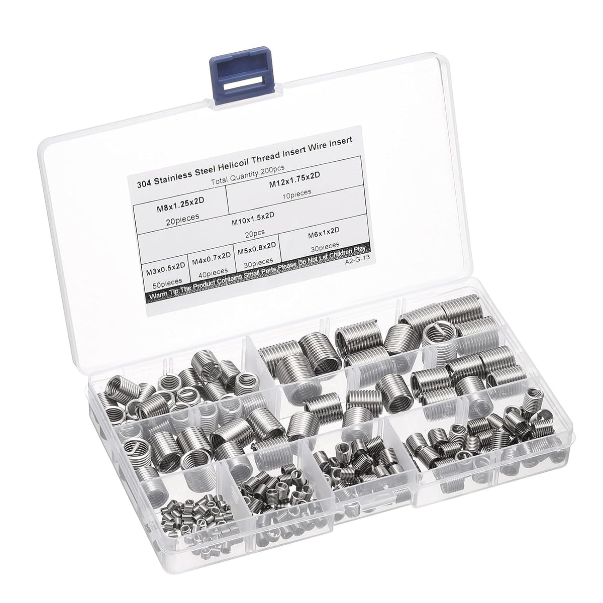 200pcs Wire Thread Insert Kit M3 M4 M5 M6 M8 M10 M12 (2D) Metric 304 Stainless Steel Helical Inserts Coiled Thread Repair Kit Wire Threaded Sleeve Sheath for Mechanical Equipment