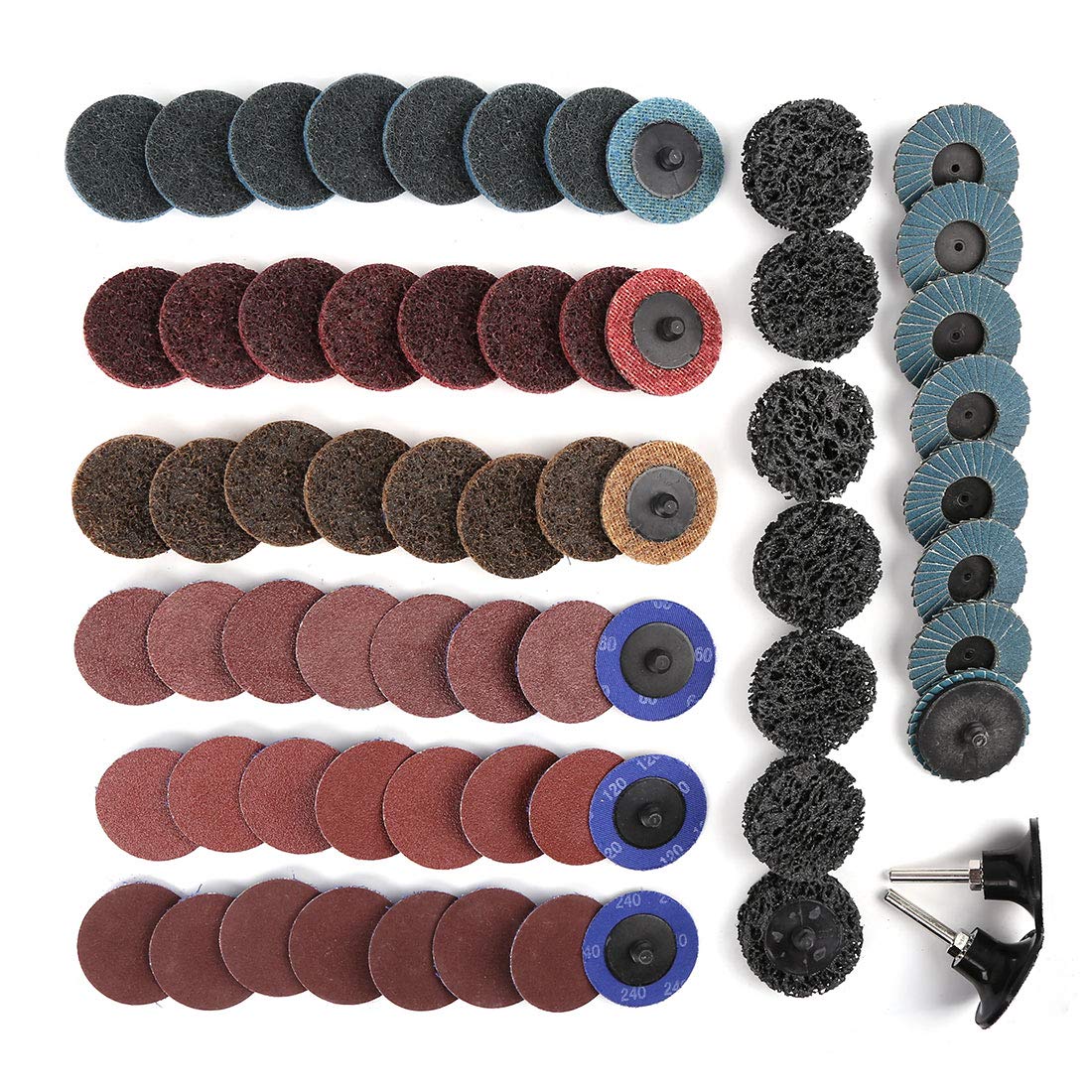 65 Pcs 2" Sanding Discs Nylon Roll Lock Surface Coarse Medium Fine Grit