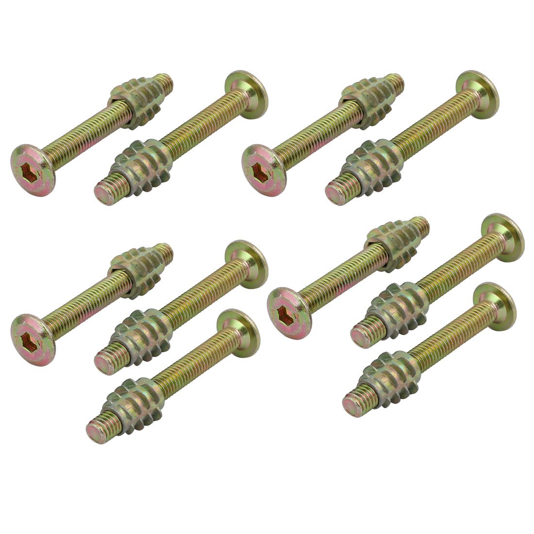 10pcs Furniture Connecting Fitting M6x50mm Hex Socket Drive Bolt w Wood Insert Nut