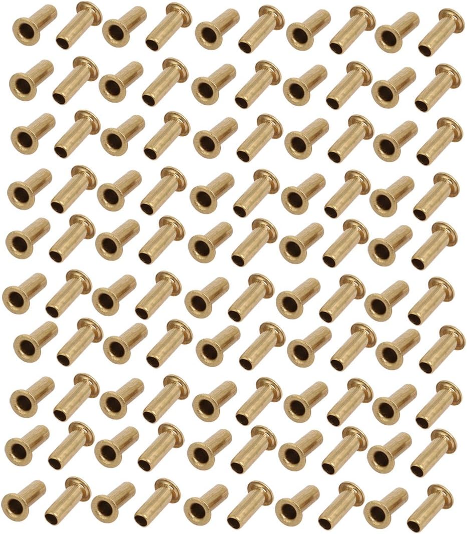 LinkMejor® 100pcs M3 x 8mm Brass Plated Metal Hollow Eyelets Rivets Gold Tone