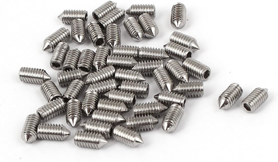 M3 x 6mm Cone Point Hex Socket Set Grub Screw Silver Tone 50 Pcs