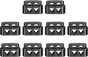 Spring Cord Lock End Toggle, 10Pcs Double Hole Spring Stopper Alloy Fastener Slider Toggles Clip for Drawstrings, Shoelaces, Bags (Metallic Black,19.6x12.5mm)