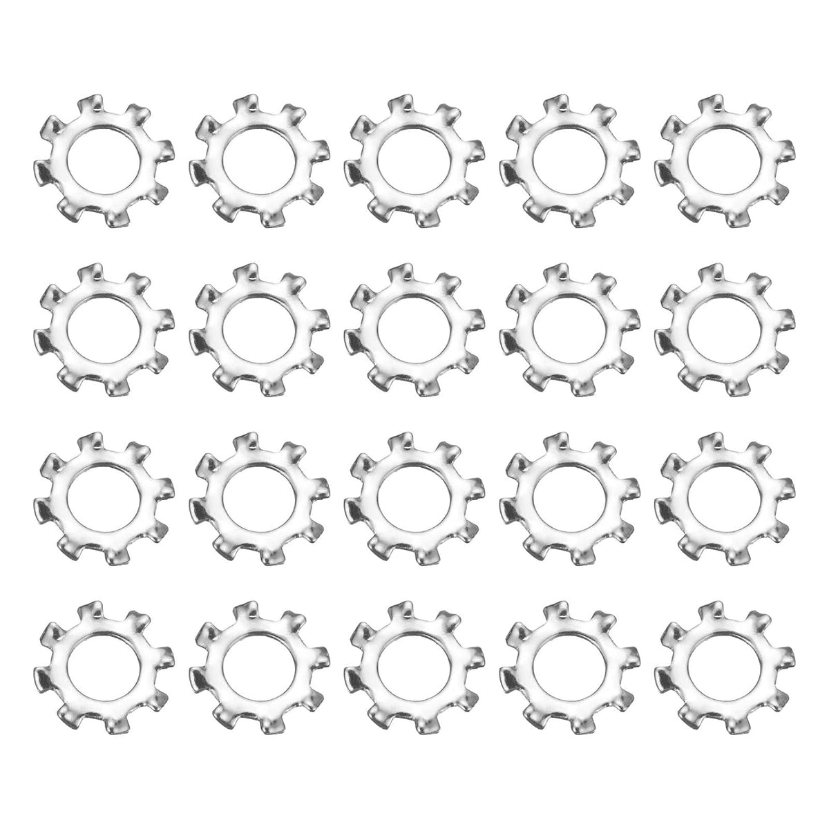 50Pcs 10# External Tooth Lock Washer, 304 Stainless Steel Multi-Tooth Star Washer Locking Fastener, Silver Tone