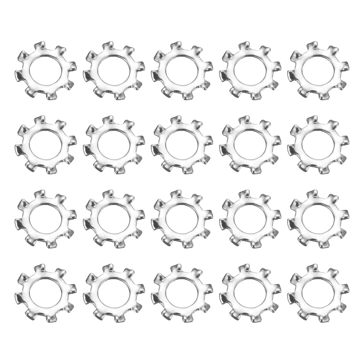 100Pcs 8# External Tooth Lock Washer, 304 Stainless Steel Multi-Tooth Star Washer Locking Fastener, Silver Tone