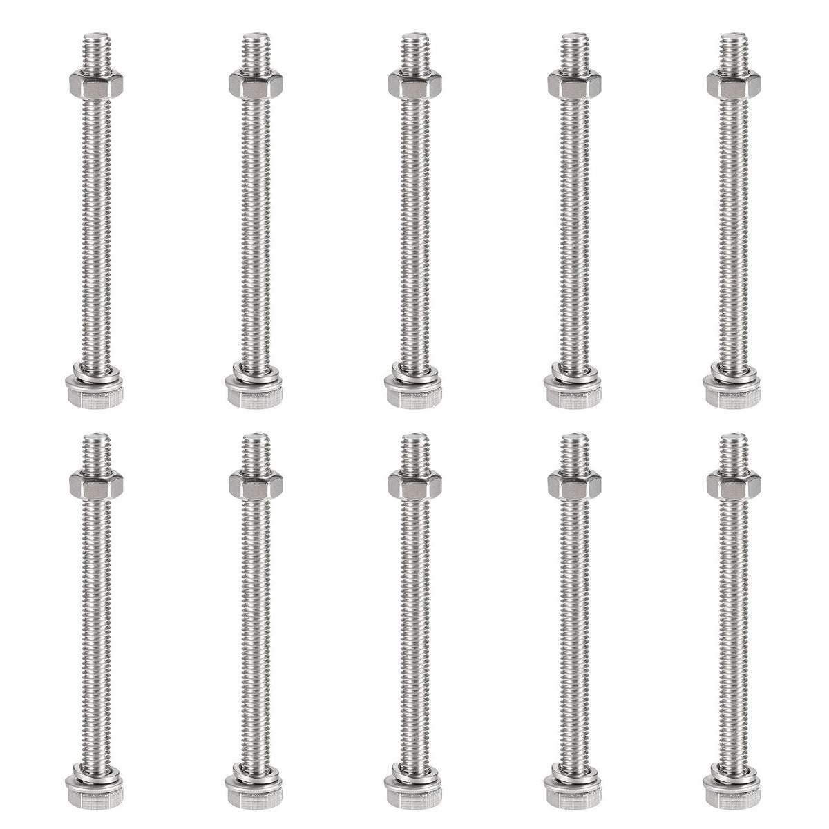 M6 x 80mm Hex Head Screws Bolts, Nuts, Flat & Lock Washers Kits, 304 Stainless Steel Fully Thread Hexagon Bolts 10 Sets