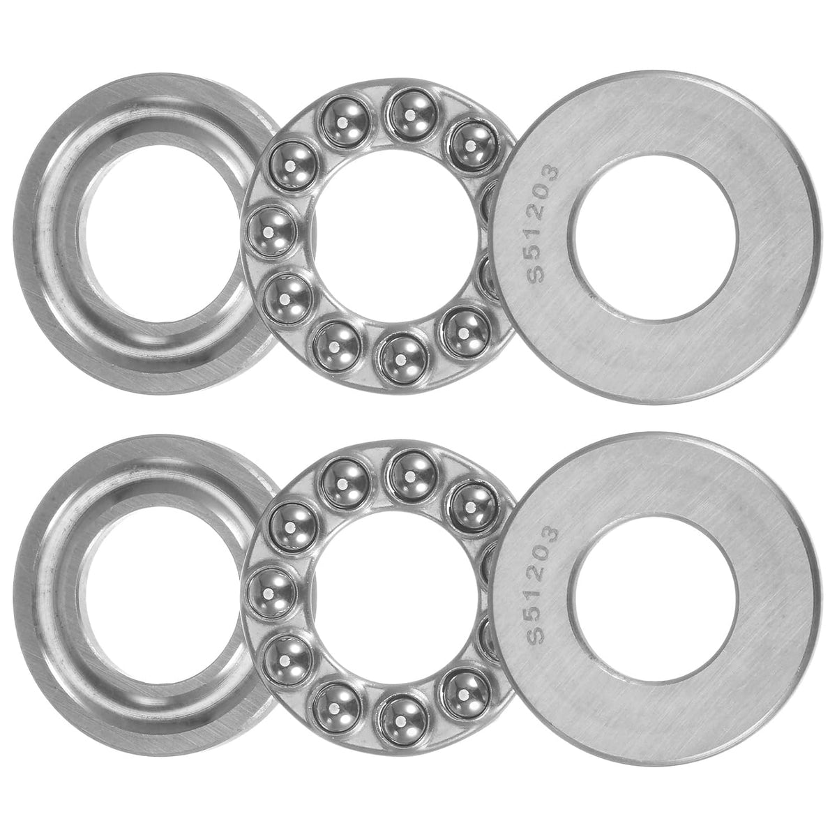 S51203 Thrust Ball Bearing 17mm x 35mm x 12mm Stainless Steel with Washers ABEC1 2pcs