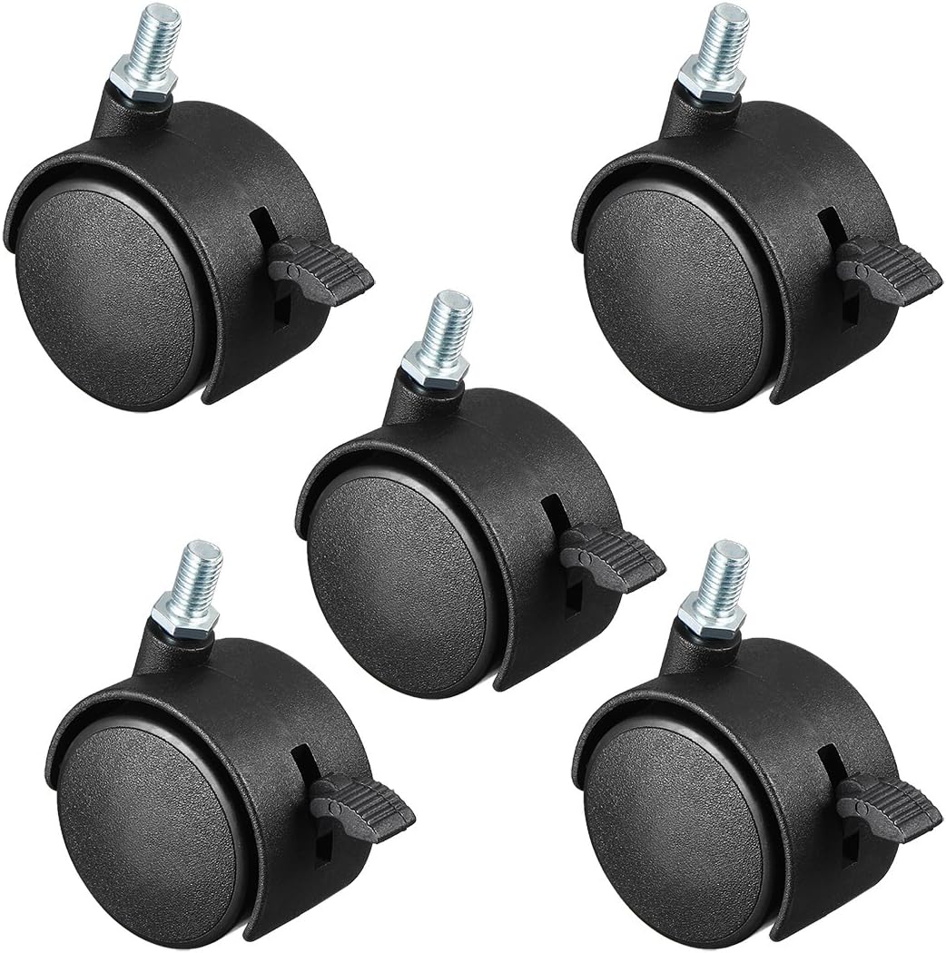 5 Pcs 2 Inch Swivel Caster Wheels Nylon 360 Degree Threaded Stem Caster Wheel with Brake, M10 x 15mm, 39lb Capacity