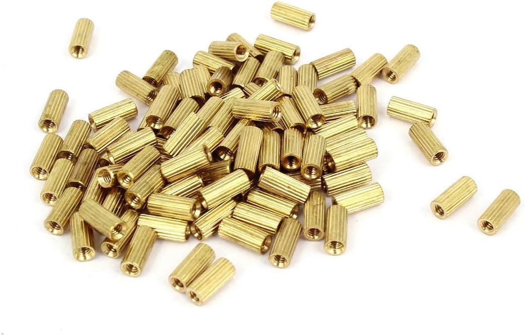 100 Pcs Female Threaded Pillars Brass Standoff Spacer Gold Tone M2x7mm