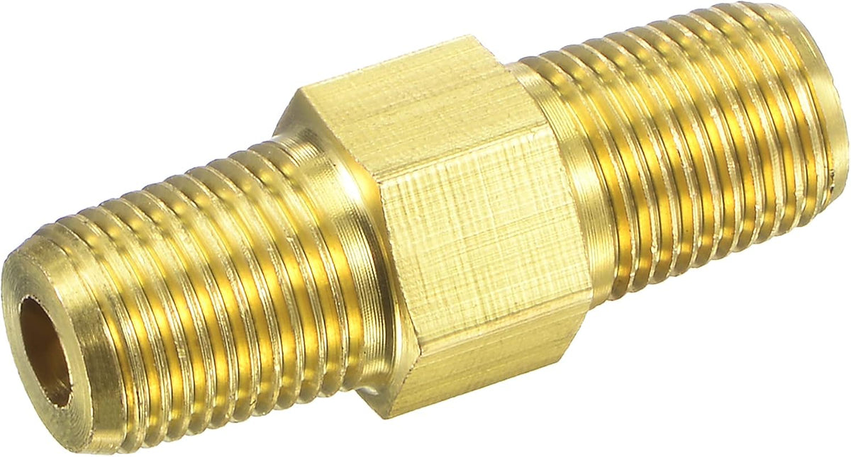 Hex Nipple 1/8 NPT Male x 1/8 NPT Male Brass Thread Pipe Fitting for Water Oil Air Pressure Gauge Temp Sensor