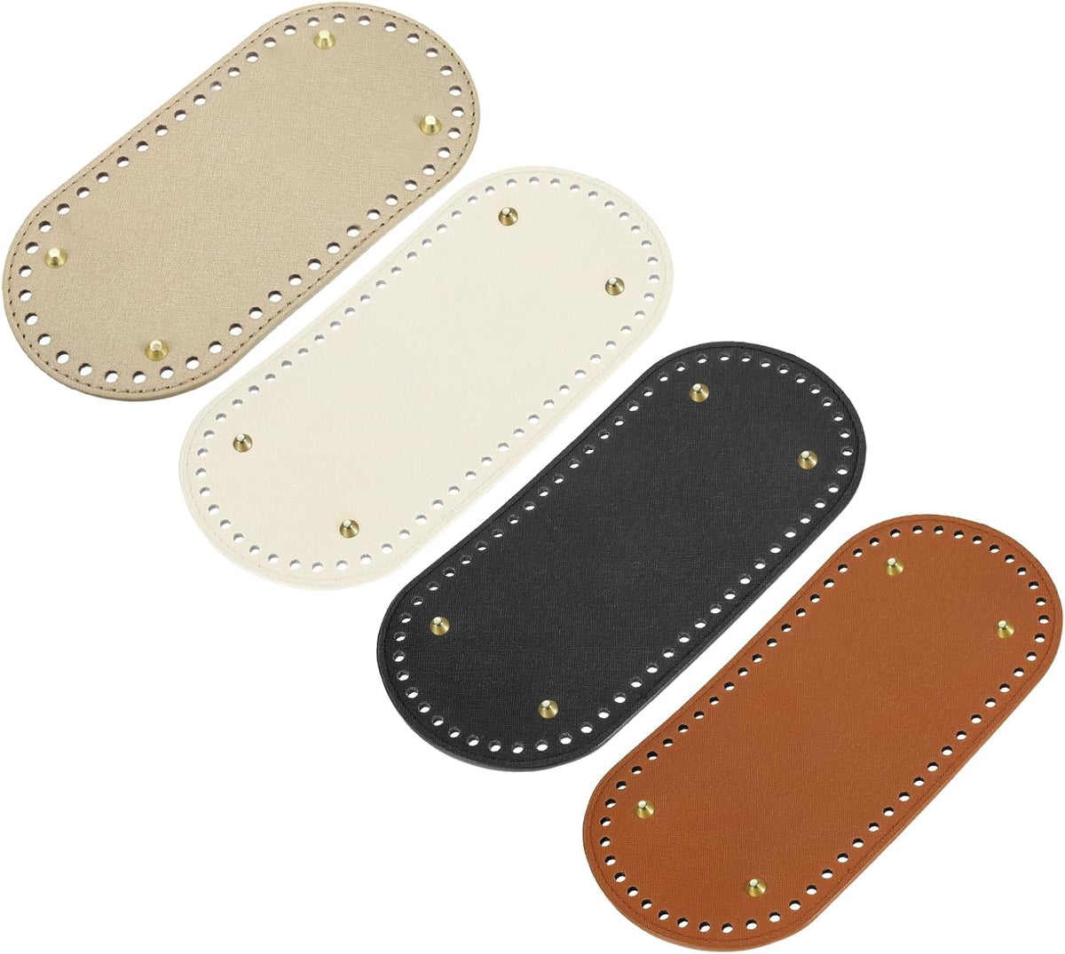 Oval Bag Bottom Shaper Pad, 4Pcs 220x100mm PU Leather Bags Cushion Base for Crochet Knitting Bag, Black+Brown+Gold+White
