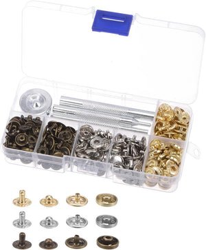 90 Sets Leather Snap Fasteners Kit 10mm Metal Press Studs Buttons Tool with 4 Setter Tools & Storage Box for Clothing Leather Sewing