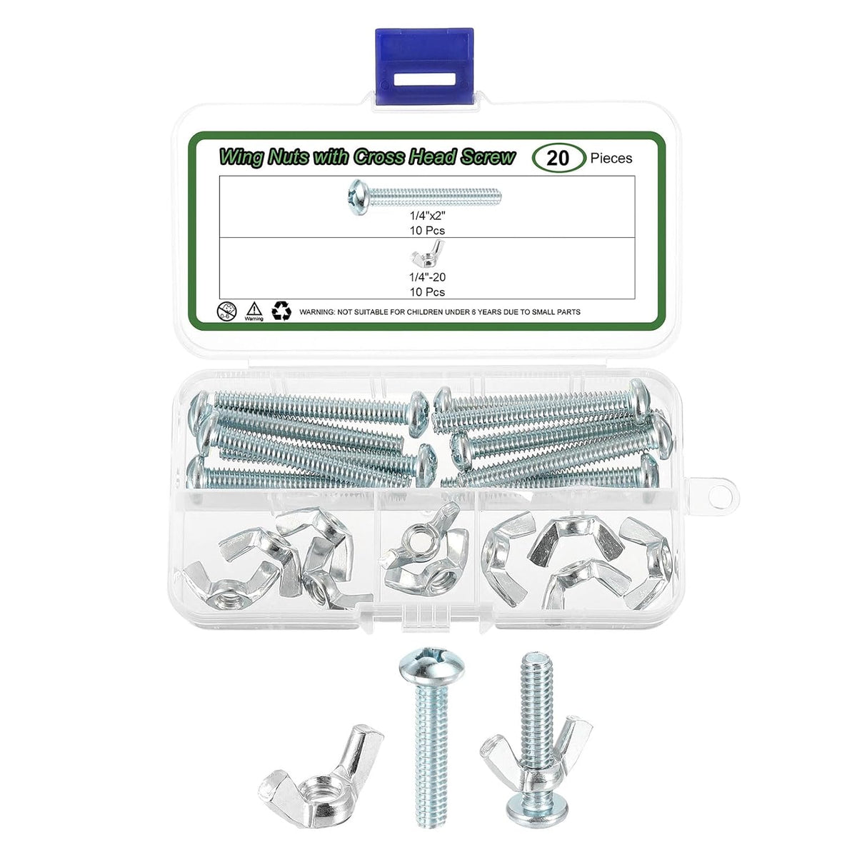 10 Set Screw Bolts Kit with Wing Nut, Carbon Steel 1/4"-20 Hand Tighten Wing Nuts with 1/4"x1-1/4" Cross Head Screw for Machinery Electronic Equipment, White