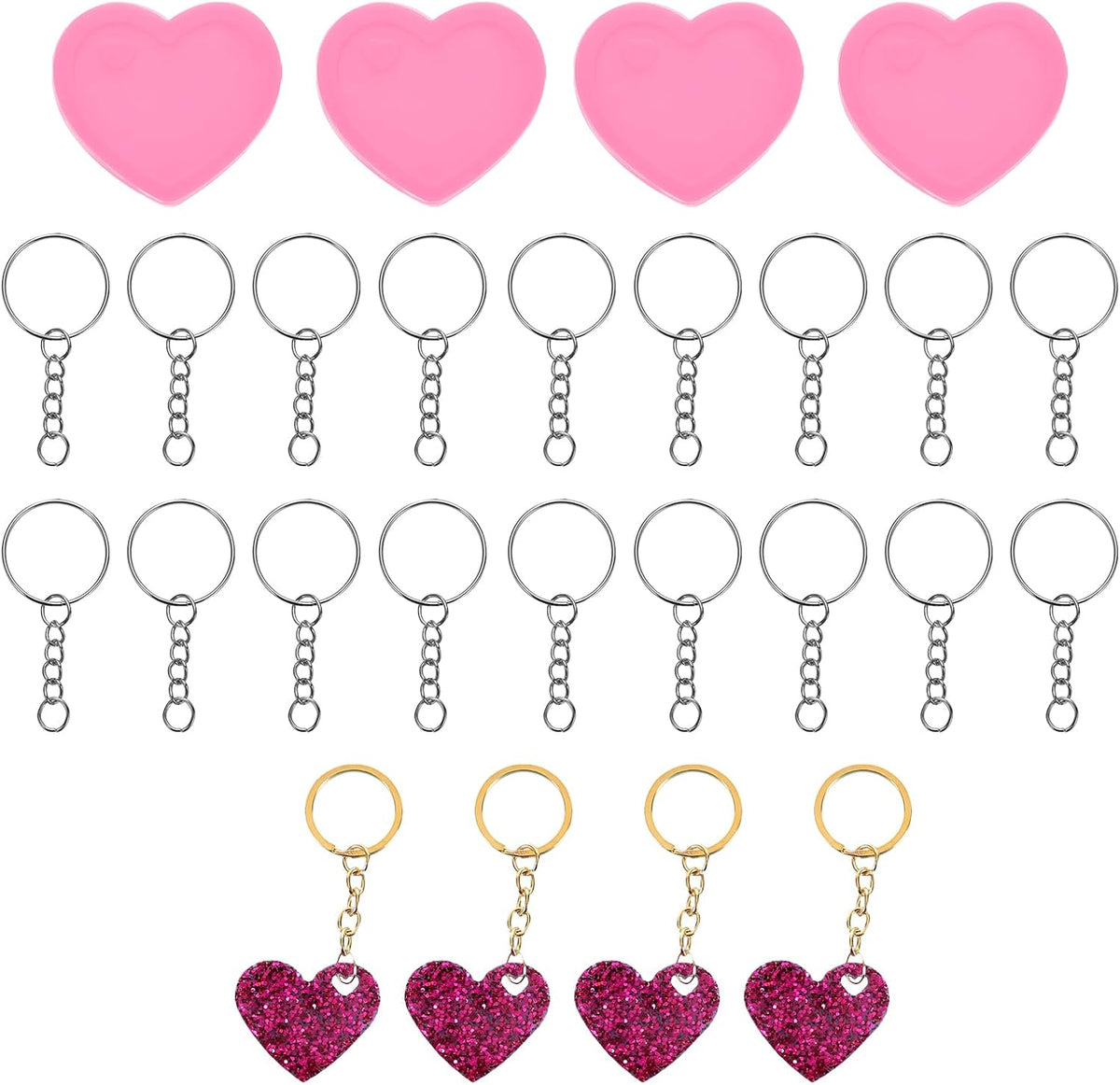 4 Pcs Heart & Paw Print Resin Moulds, Silicone Epoxy Mould Kit with Hole for Pendant Keychains Ornament Jewelry Resin Art Crafts Making DIY Crafts, Pink