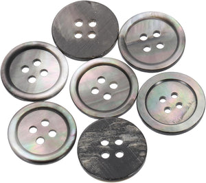 7 Pcs Natural Shell Buttons, 4 Hole 20mm Mother of Pearl Buttons for Shirt Clothes Coats Suits Jacket Jeans Skirts Sewing Craft DIY Decoration, Black/Silver