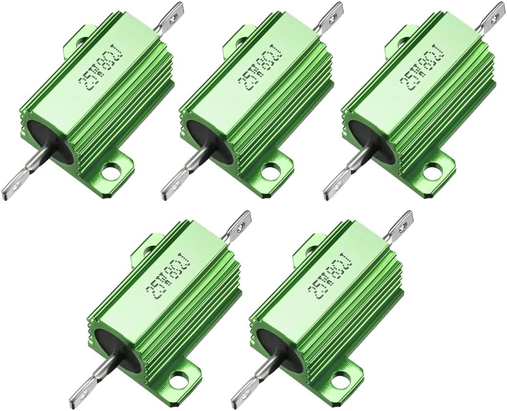 25W 8 Ohm 5% Aluminum Housing Resistor Screw Tap Chassis Mounted Aluminum Case Wirewound Resistor Load Resistors Green 5 pcs