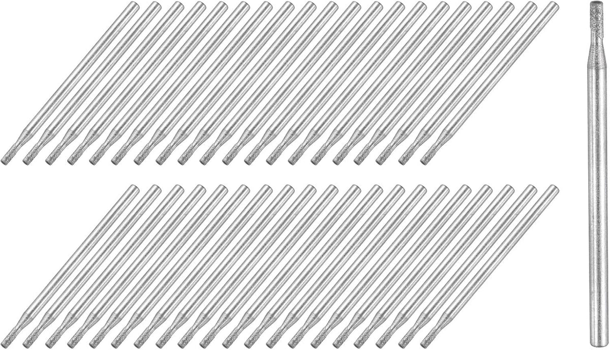 Diamond Grinding Burrs Drill Bit 3/32 Inch Shank 1.5mm Dia Cylindrical Concave Head Diamond Mounted Points Bit for Carving Polishing Jade Jewelry Amber Stone Beeswax Glass 40pcs