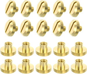 10Sets Brass Chicago Screw Fasteners, 5mm Concave Screw Back Binding Post Nail Stud Rivets Fastener for DIY Leathercraft
